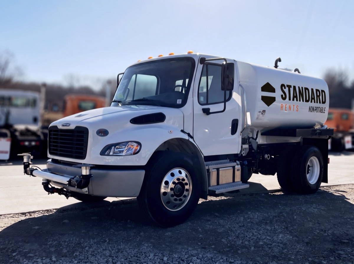 2027 Freightliner M2106 4x2 4,000-gallon water truck with Standard Rents graphics available for rent in Hudson, Ohio